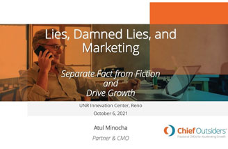 Guest speaker Atul Minocha from the Lies, Damned Lies, and Marketing webinar.