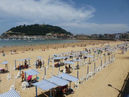 San Sebastian, Spain - La Concha beach and harbor near Bilbao in Basque country, taken by a student researcher