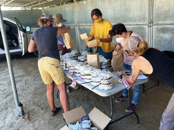 Erin Hanan, Ph.D., working prepping an experiment in the field with her research team.