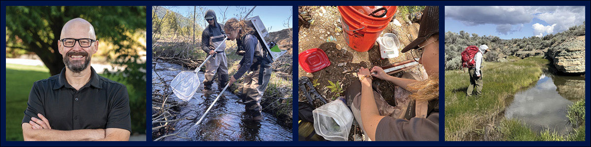 Collage of four photos showing the speaker and their field research.