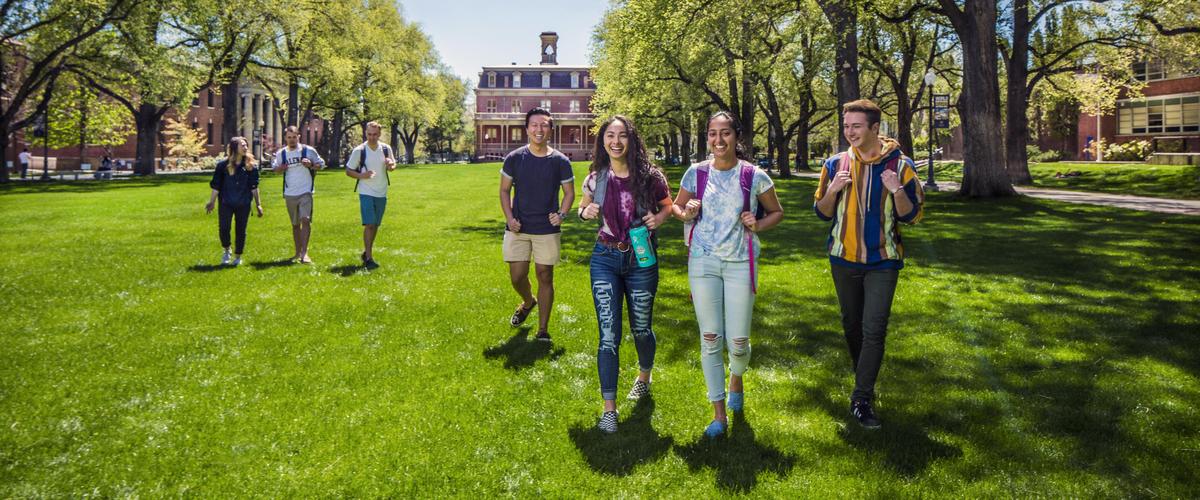 Students walking on the quad