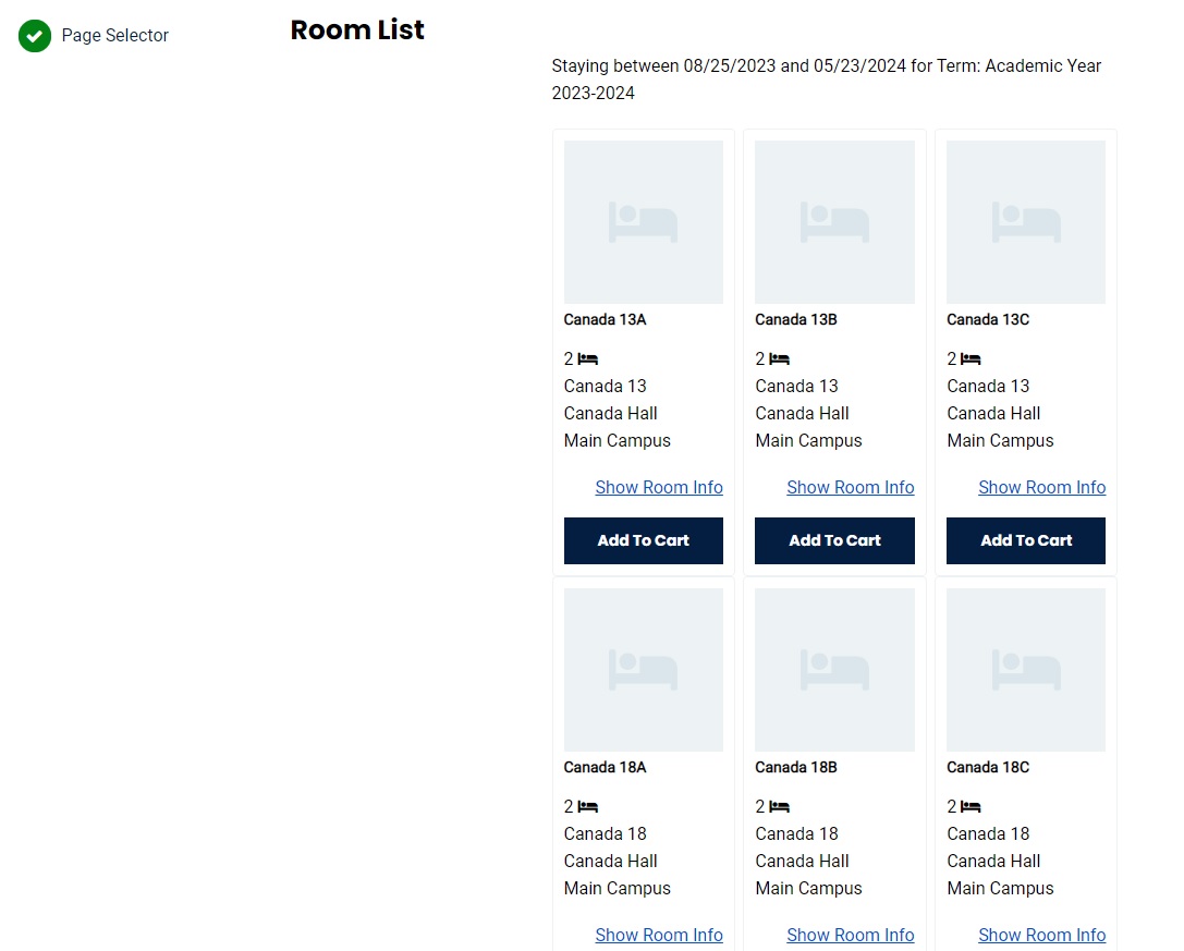 Screenshot of housing application with different residence hall selections displayed.