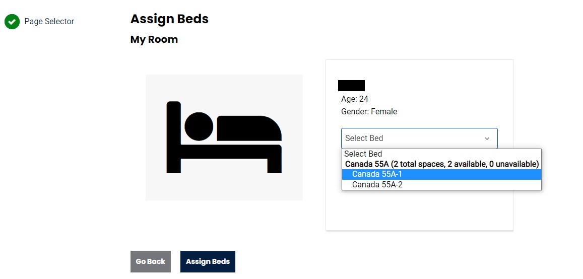 Screenshot of housing application with different residence hall selections displayed.