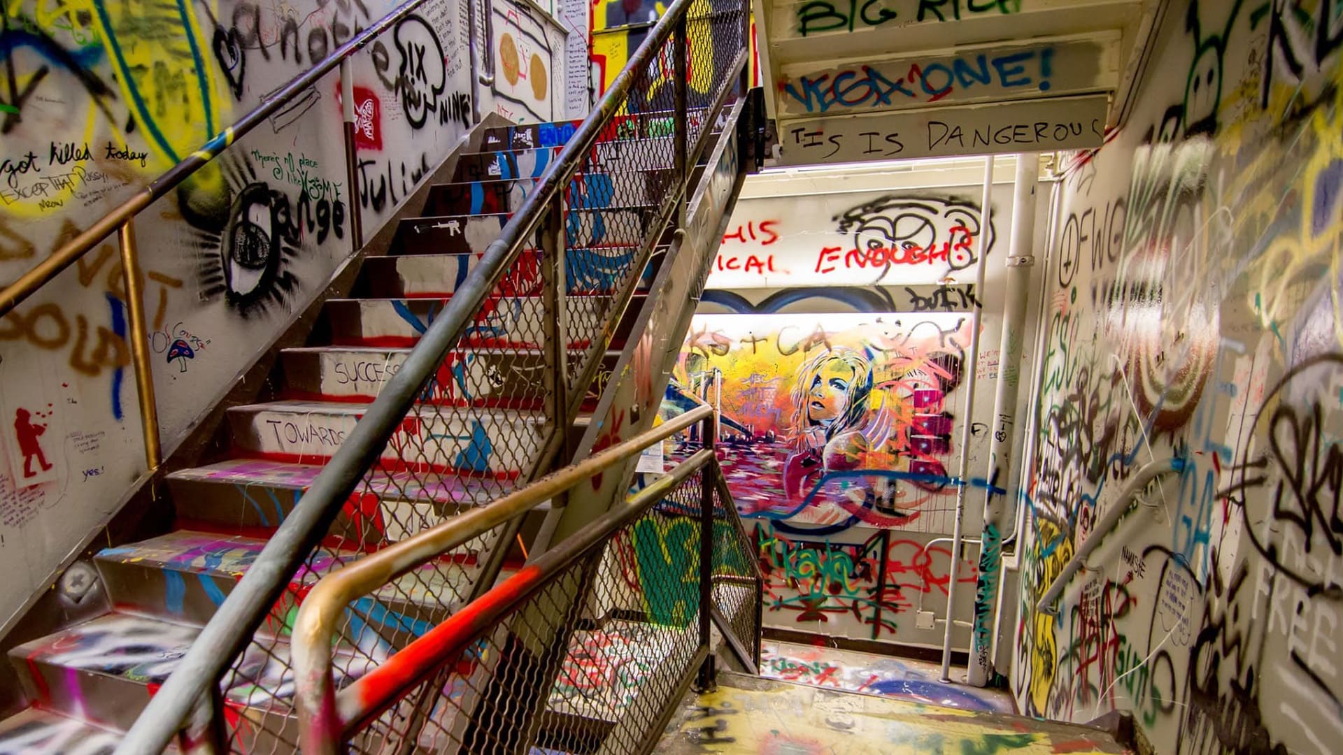 Graffiti staircase found in the Church of Fine Arts building.