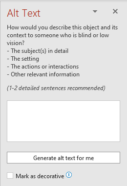 MS PowerPoint Alt Text dialog box.