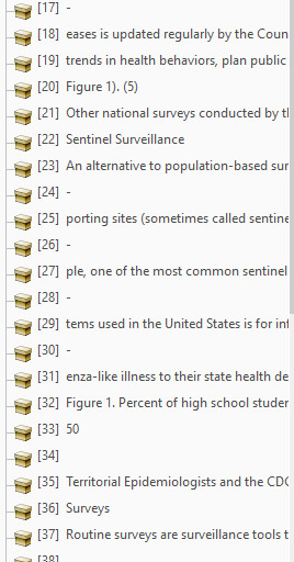 [Figure 9] Screenshot of the 'Order Panel' in Adobe Acrobat with the marked reading order and its corresponding number in brackets (e.g., [25] [26]). The example in the screenshot shows content ordered from steps [17] to step [37] in an example document open in Adobe Acrobat.