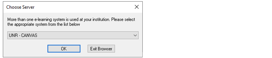 Screenshot of a pop-up window asking for the selection of server