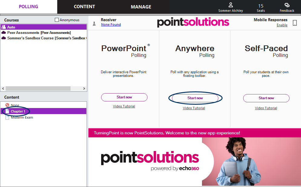 PointSolutions dashboard with the question list and Start now button highlighted