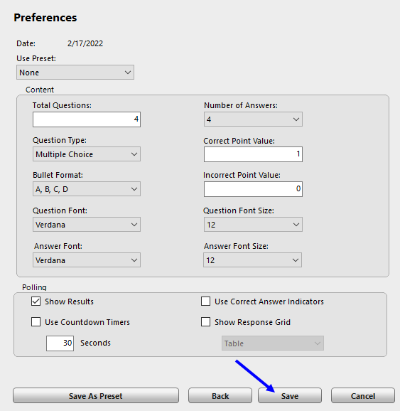 Preferences options with the Save button highlighted