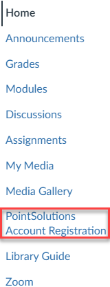 Screenshot of a Course Menu in WebCampus. The “Turning Account Registration” link is highlighted.