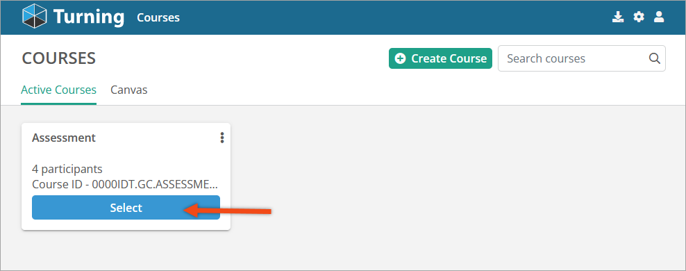 Screenshot of the instructor Turning account dashboard where active courses are listed