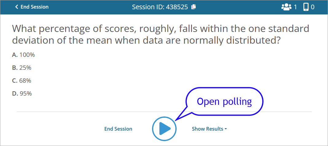Screenshot of a polling slide with the Play button at the bottom of the slide