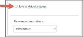 Screenshot of Turnitin submission settings with arrow pointing to Save as default settings.