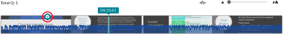 Screenshot of the timeline in the video quiz editor showing a cube icon. The cube icon is highlighted.