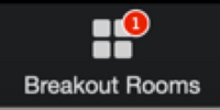] Screen capture of the breakout rooms option in the Zoom interface with a numbered red flag indicating the number of students waiting to be assigned to a breakout room.