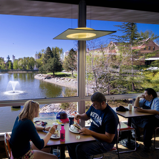 Students eating inside the Overlook Café