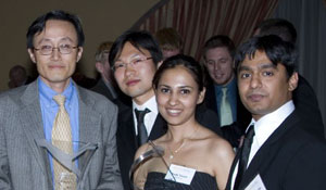 Nanovation, Inc. team members: Professor Kwang Kim (adviser), Sang-Mun Kim, Rashi Tiwari and Kaustav Sinha. (Not pictured are team members Yvonne Dang and Alex Vanderhoff).