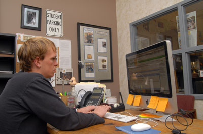 Nick Coltrain, editor-in-chief of the Nevada Sagebrush, works on the next issue in his office in the Joe Crowley Student Union. Photo by Amy Beck.