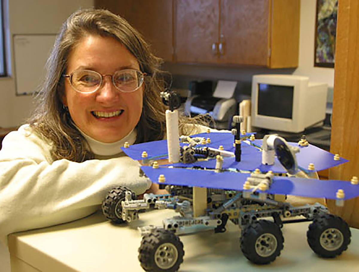 Wendy Calvin with Mars Rover model