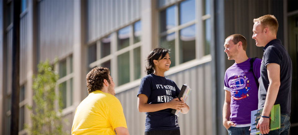 Students by the Davidson building