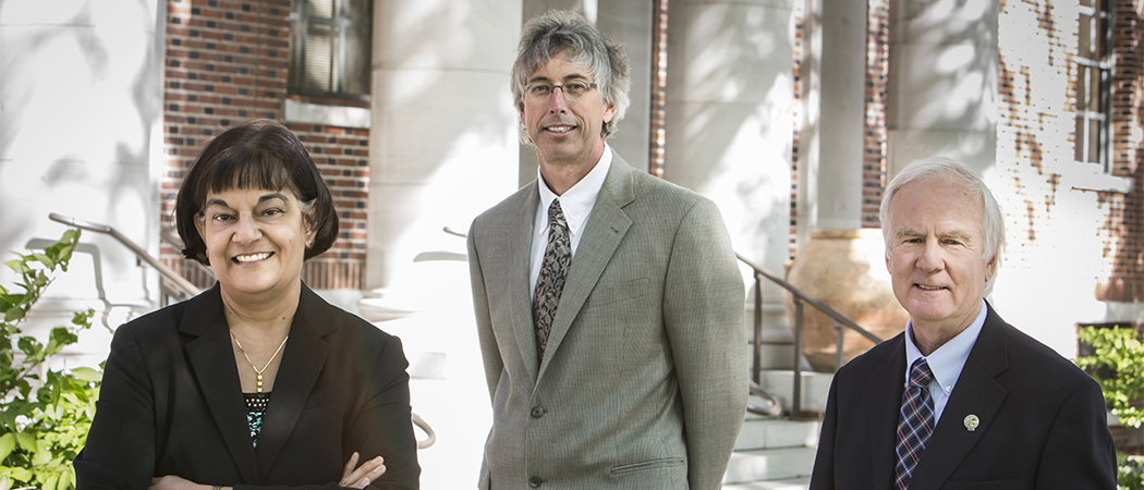 From left to right: University Professors Indira Chatterjee, Mark Nichols and James Kenyon