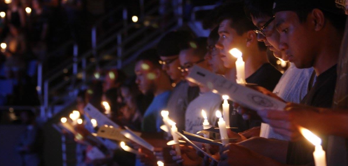 New students with candles