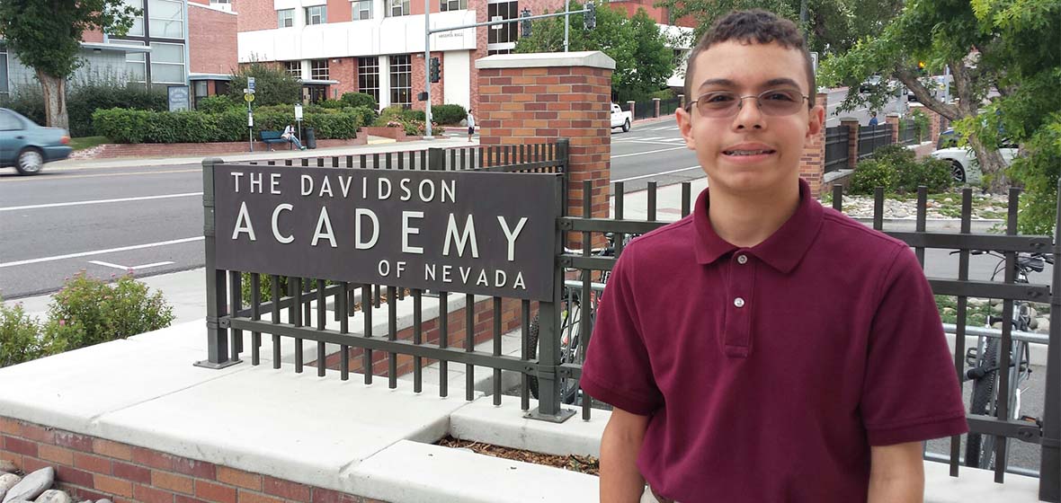 Alexander Alvarado, in front of Davidson Academy of Nevada