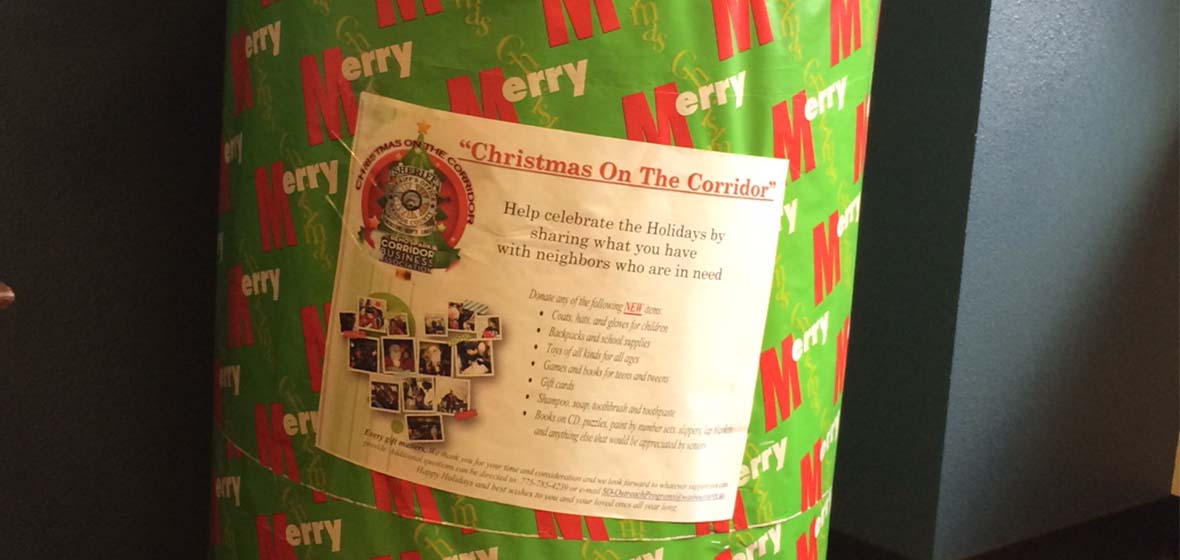 Christmas on the Corridor donation barrel 