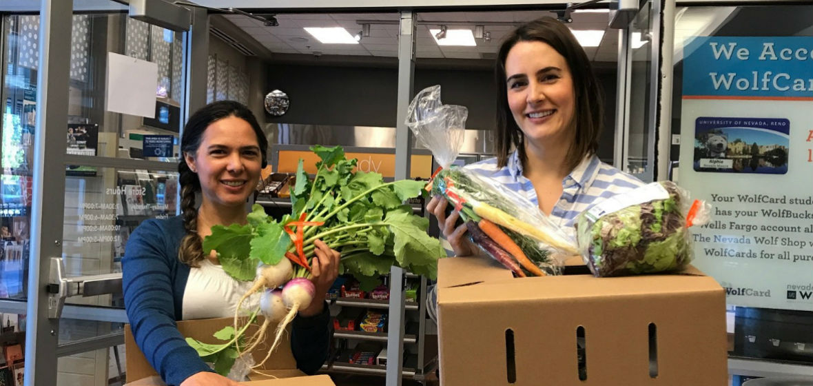 Customers pick up produce