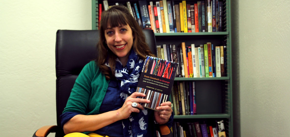 Jennifer Le Zotte with her new book, From Goodwill to Grunge