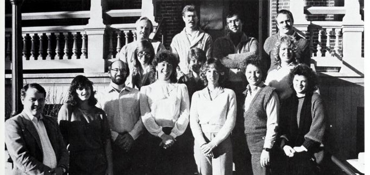 The 1986 GSA poses for a group photo in front of Morrill Hall
