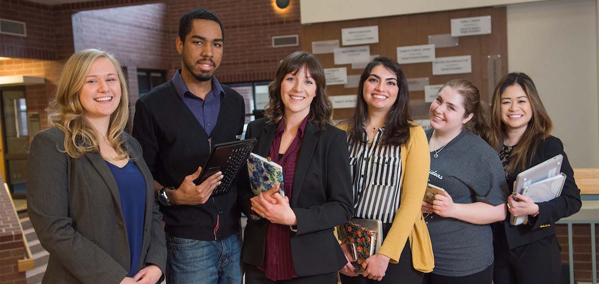 Wolf Pack Relations team photo in the Reynolds School of Journalism 