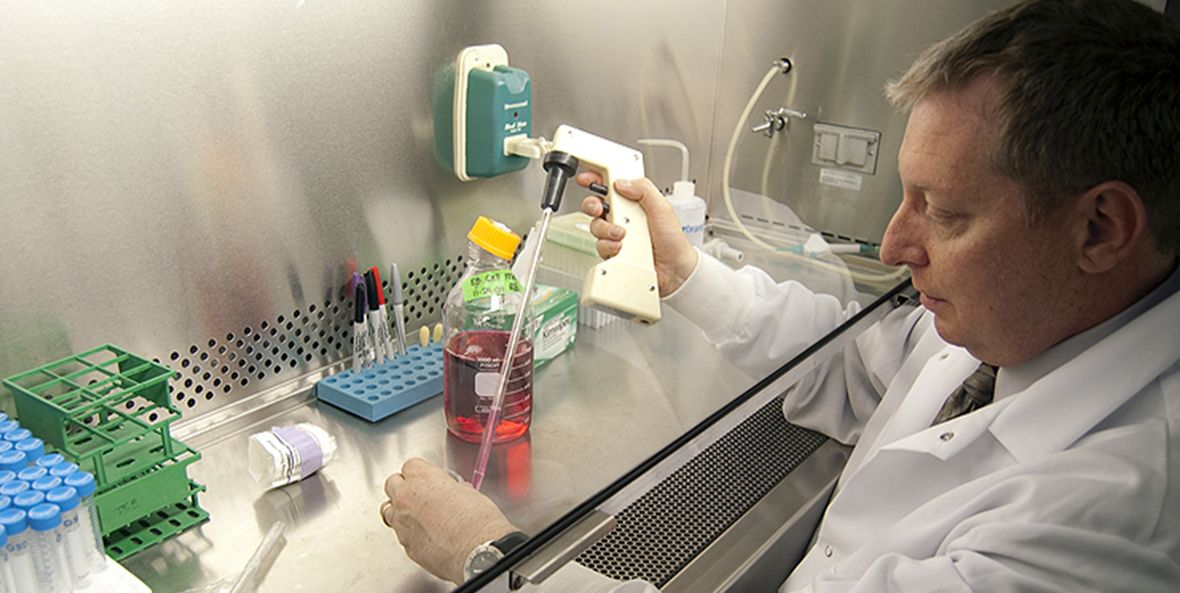 Pharmacology Professor and researcher Dean Burkin in his lab