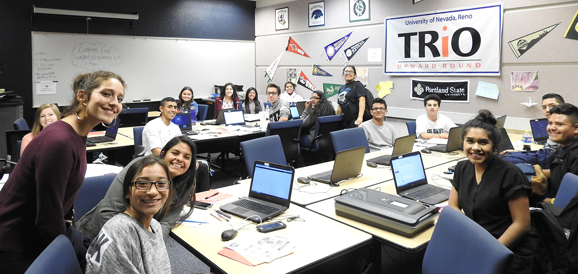 Upward Bound students work on their homework with tutors at the University of Nevada, Reno.