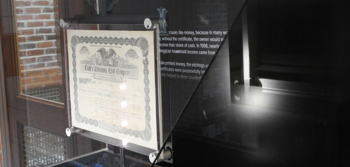 Stock Certificate in an Augmented Reality Collider Case