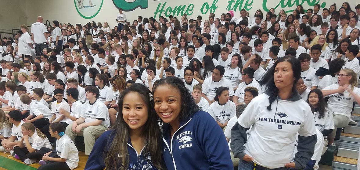 Clayton Middle School students and Wolf Pack Cheerleaders