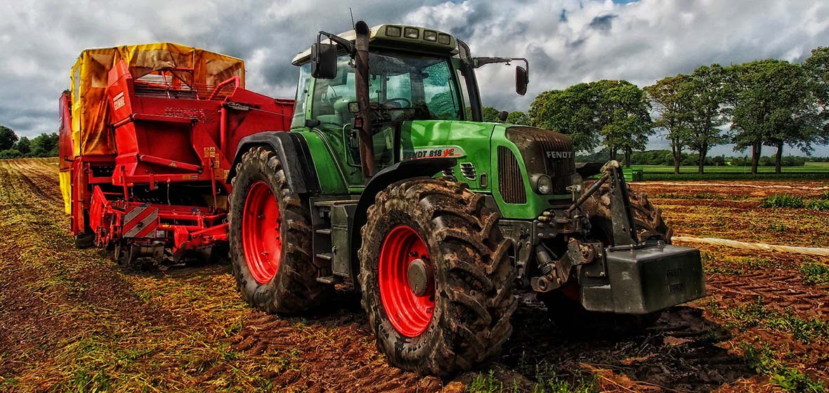 A tractor sitting in a field