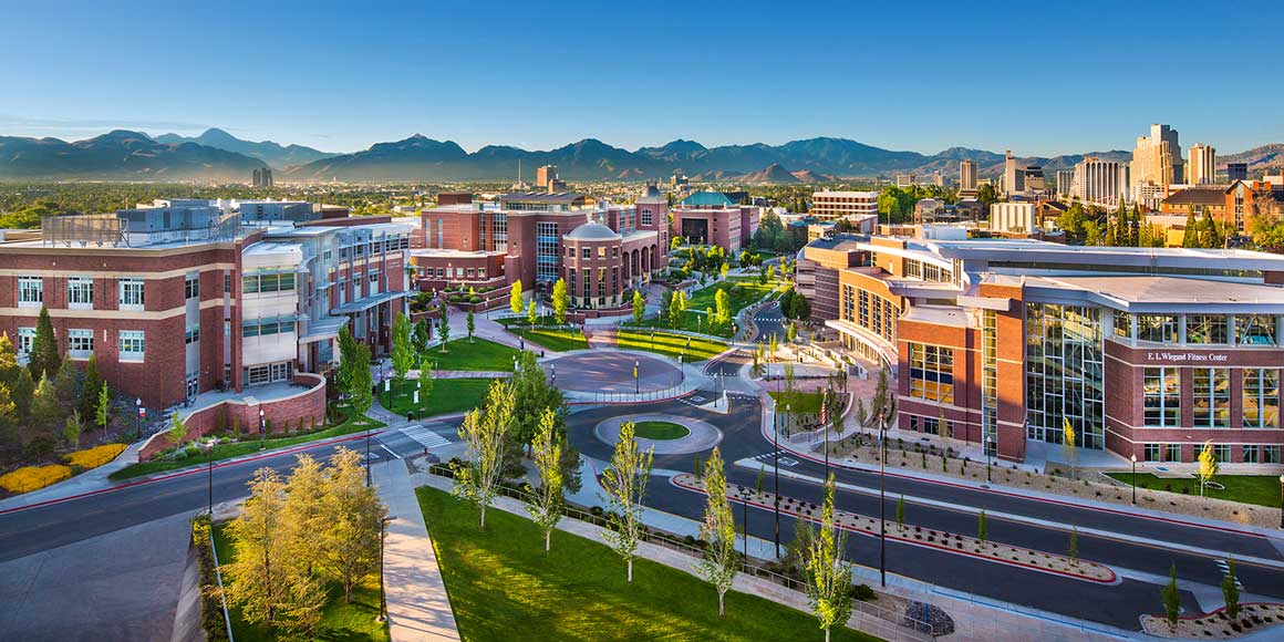 Campus aerial shot looking south from Lawlor Events Center