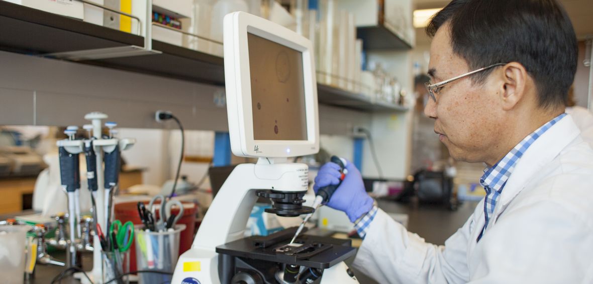 Seungil Ro uses a high-end microscope in his lab.