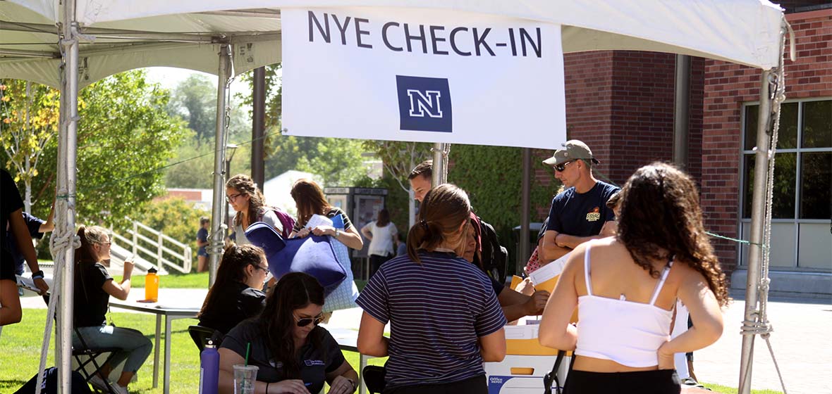 Students checking in at Nye Hall