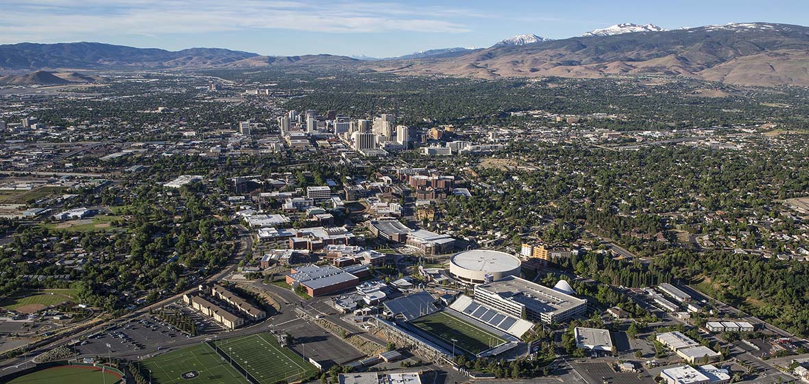 Campus aerial image from north campus looking toward south Reno