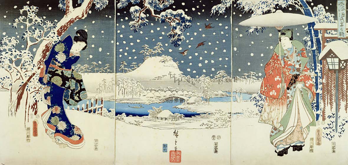 Tale of Genji: Snow Scene by Toyokuni and Hiroshige from 1853