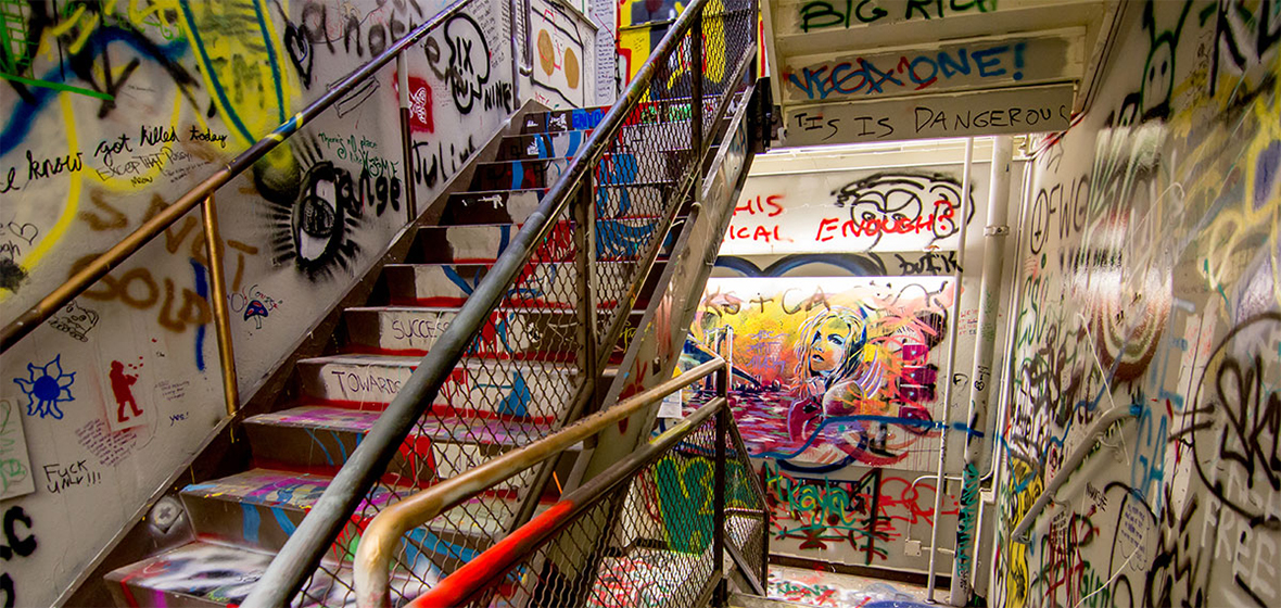 Graffiti stairwell located in Church Fine Arts