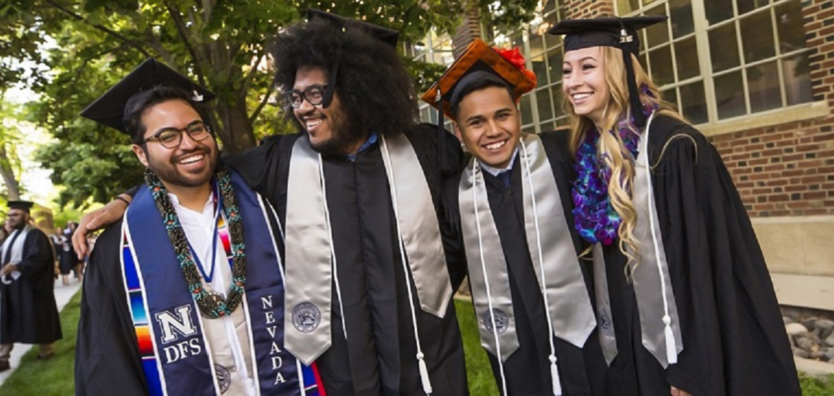 Happy 2018 graduates about ready to step onto the Quad for commencement