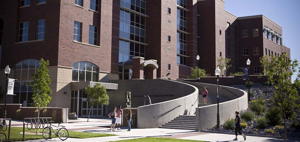 Outside view of the Mathewson IGT-Knowledge Center on the Univeristy of Nevada, Reno campus
