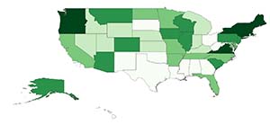 Map of United States with darker states having mentioned Kavanaugh