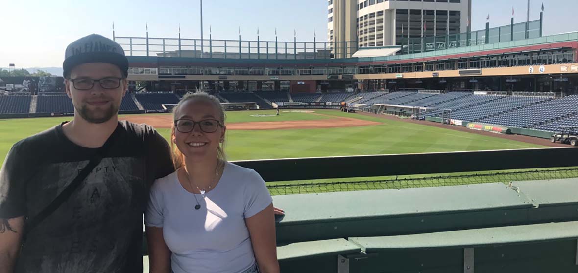 German exchange students Gelard and Holzer attended their first baseball game at the Greater Nevada Field in Reno