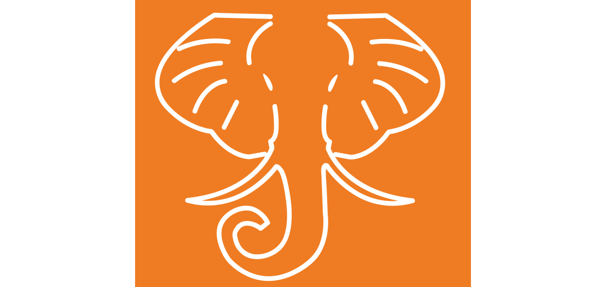 HathiTrust logo white elephant head outlined in white on an orange background