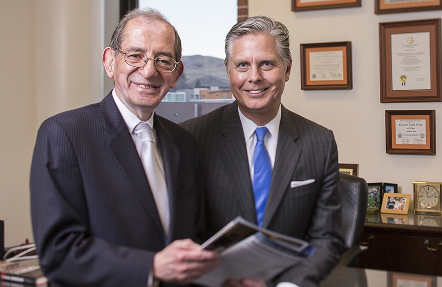 The College of Business Associate Dean Kambiz Raffiee and Dean Greg Mosier