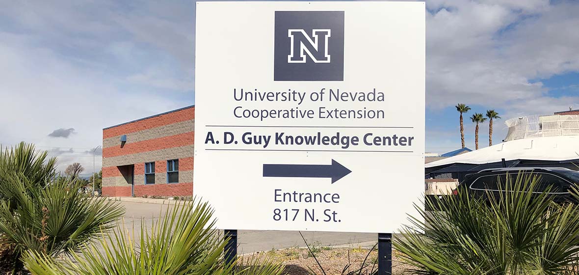sign reading University of Nevada Cooperative Extension A.D. Guy Knowledge Center Entrance 817 N. St.